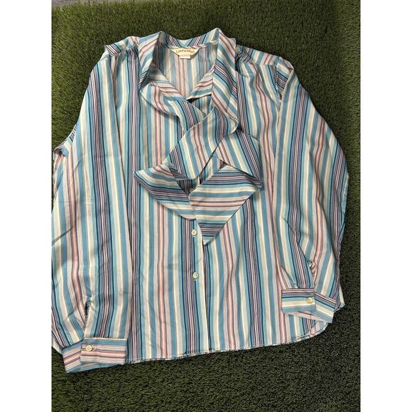 Laura Mae Tops - Vintage 1970’s LAURA MAE Striped Long sleeve Polyester Scarf Collar Size 38